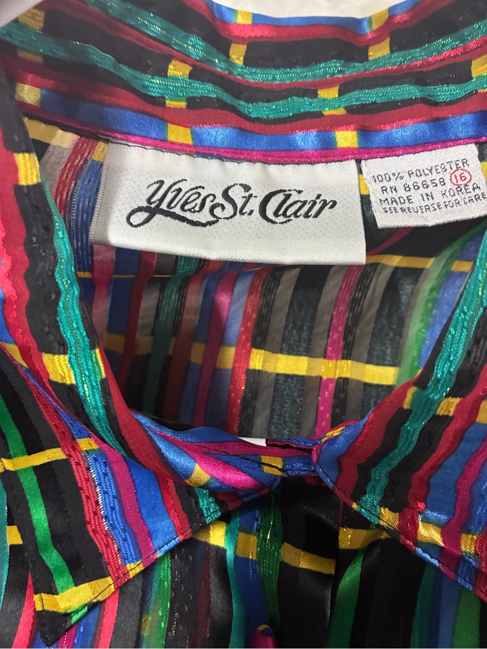 Yves St. Clair Black Multicolor Striped Plaid Button-Down Shirt - Picture 2 of 7